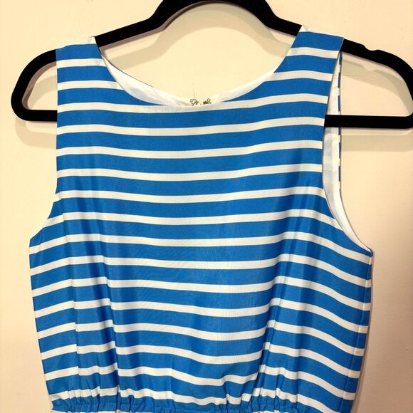 J Crew Daybreak Blue White Striped Dress 4 Sleeveless Nautical Coastal Preppy - Picture 2 of 7